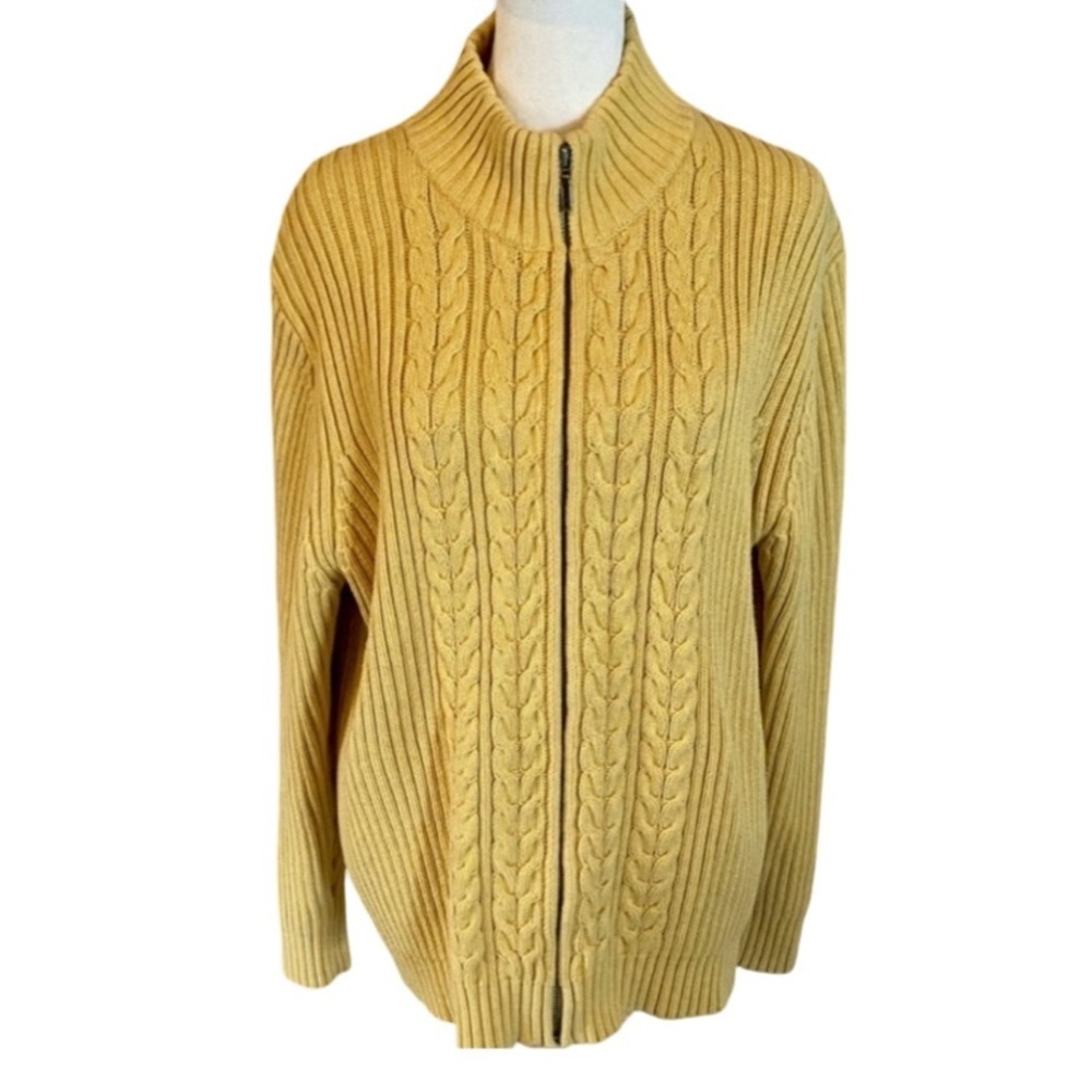 Land’s End Yellow Cable Knit Women's Cardigan Sweater. Size L (14/16).